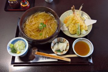 Tempura and hot udon noodles