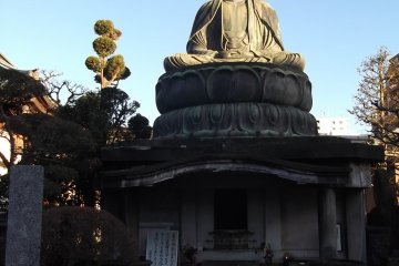 The seated Buddha statue on top of its shrine