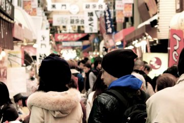 One of the long shopping arcades in Osaka.