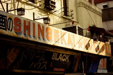 A run down, but still operational cinema that shows mainstream movies and porn.