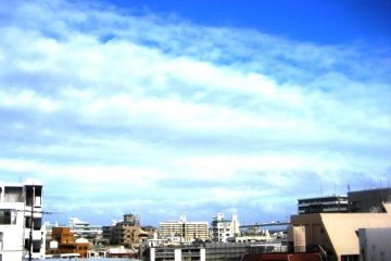 Slight view of the harbor bridge from the room at Hotel Rasso which is near Kokusai Dori and Port Tomari