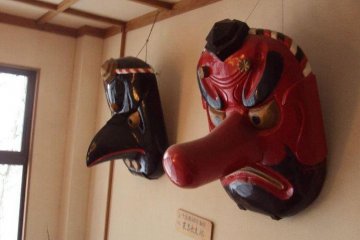 At the top of Mt. Haguro is a temple lodging known as Saikan. It houses many arts on display such as these tengu demon pieces.