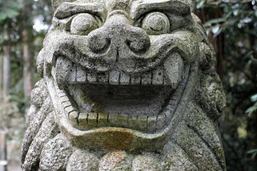 The guardian lions inside the grounds are fearsome. This one says "Ah!", the first syllable of the sound heard at the creation of the cosmos.