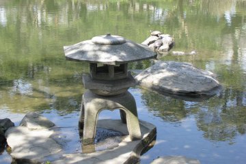 Stone lantern by the pond