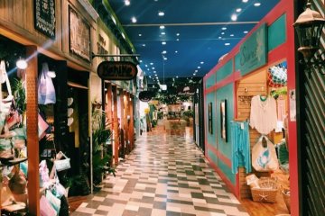 Hawaiian themed shops and restaurant area
