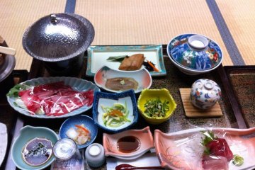 Carp Steak at the Kawachi Ryokan, the town's largest accommodation right opposite the Saito Kiyoshi Museum of Art.