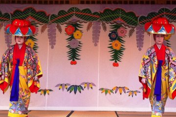 Traditional Court Dancers at Shuri Castle a world heritage site in Naha Okinawa