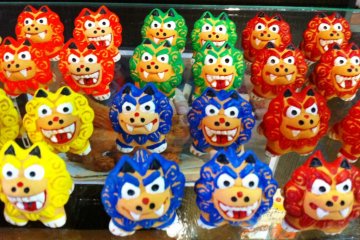 Shisa Dolls for sale at the souvenir shop next to Shuri Castle a world heritage site in Naha Okinawa