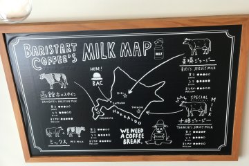 Minuman latte dibuat dengan susu lokal dari Hokkaido