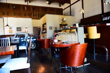 The decor of the cafe is retro and cozy