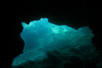 What's out there?  Taken towards the end of a dive through one of Miyakojima's many rock formations
