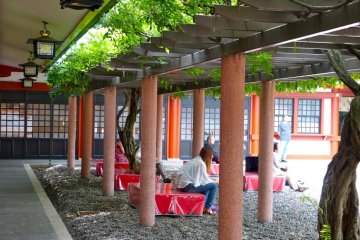 People relaxing at the shrine