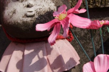 Some of the jizo have fresh flowers lovingly provided