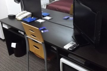 My desk, TV and microwave