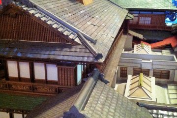 The scale model of Dogo Onsen Honkan in the lobby of Tsubaki no Yu