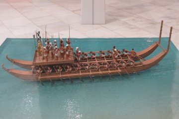 Boats from the hundreds of islands in the Pacific are represented here