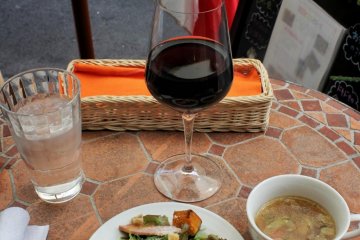 Salad and soup on the tiny terrace