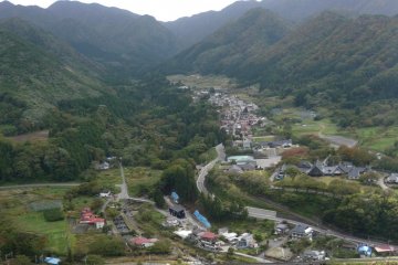 Looking east down along the valley and town from Yamadera Temple