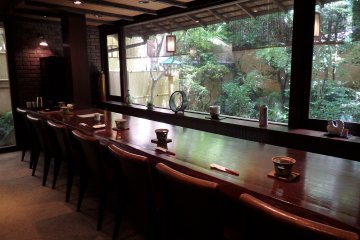 Counter seats look out at the garden