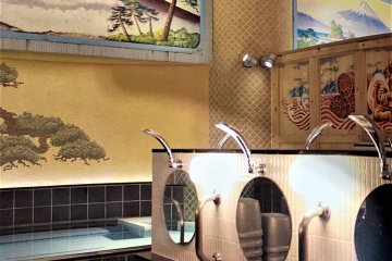 Like the ancients in Rome or Stockholm, the Japanese ideals of nature, such as Mount Fuji, is often represented in a public bath mural, though these days, local festivals are also featured, often as a talking point for neighbours relaxing here.
