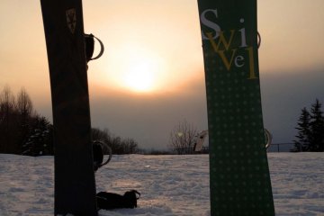 The end of a long day's snowboarding.