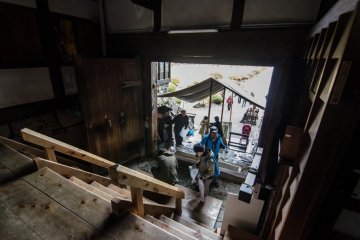 Visitors must take their shoes off at the entrance to the castle.