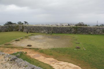 The foundation of the Zakimi Castle as seen from atop the fortress walls.