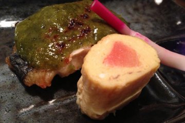 <p>yomogi vegetable seasoned fish (starter)</p>