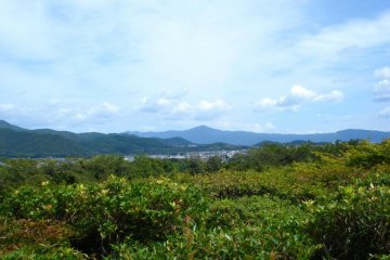 Beautiful panoramic views of the mountains from Okochi Sanso a samurai actors country villa in Arishiyama and Sagano Kyoto