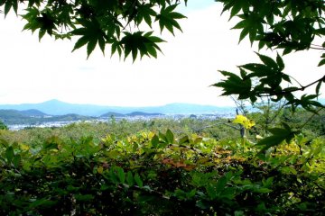 Beautiful panoramic views of the mountains from Okochi Sanso a samurai actors country villa in Arishiyama Kyoto