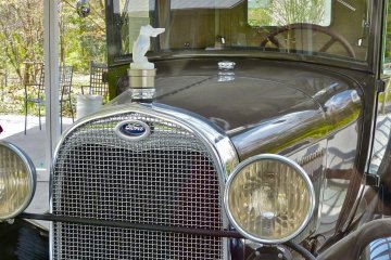 <p>Lalique&rsquo;s glass hood ornament on this classic car</p>