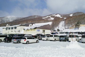 The slopes from the parking lot