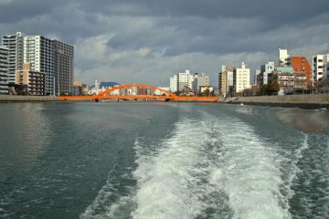 Proceeding towards the island of Miyajima, leaving Hiroshima city, gaining speed quickly