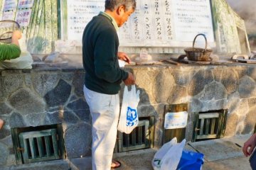 Cooking veggies in the hot spring oven