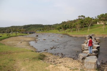 <p>A shallow river flowing to a secondary reservoir is full of water waders on the weekends and during the warmer Summer months</p>