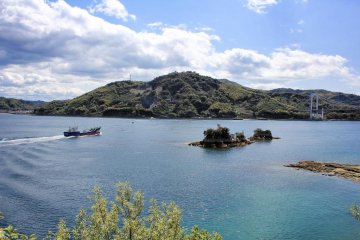 The Niwatori Kojima islets with the road and cycling bridge to Oshima Island