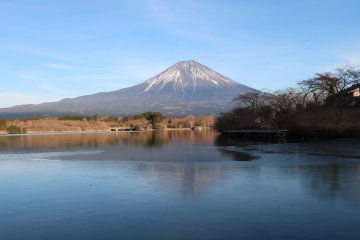In good weather, Mount Fuji's reflection can be seen in the waters