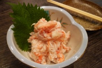Freshly plucked crabmeat at Okaeri.