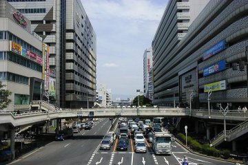 Tennoji Station South Exit looking eastwards with Miyako Hotel on the right