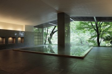 The hot spring bath combines inside and outside sections in one.