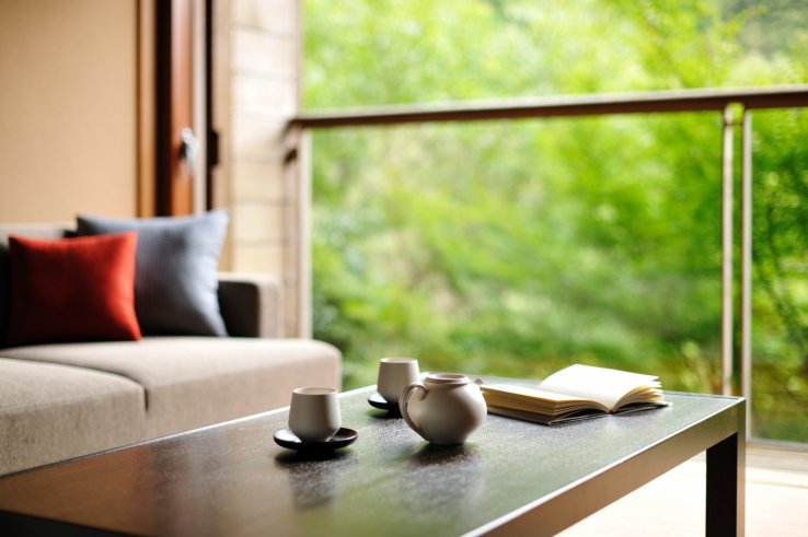 Unwind with nature on your doorstep – all rooms come with expansive forest views overlooking the Sukumo river 