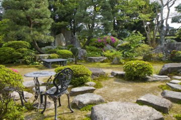 View from the cafe into the courtyard garden