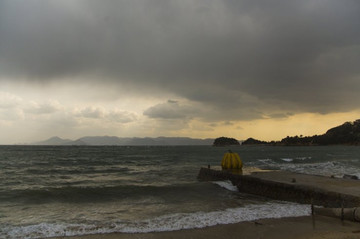 A storm brewing at Naoshima, in front of one of Yayoi Kusama's exhibitions