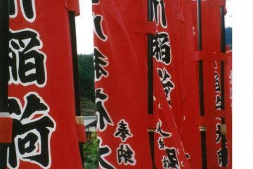 The Red Banners on the Nakasendo Road ablaze like they are heralding the arrival of royalty