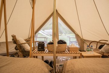 A spacious tent allows you to relax in the shade