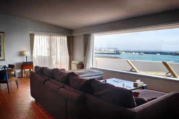 Spacious lounge with panoramic, ocean views