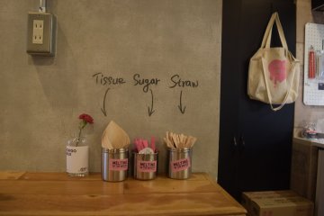 Even the napkins, sugar and straw packets are set up in a fun way!
