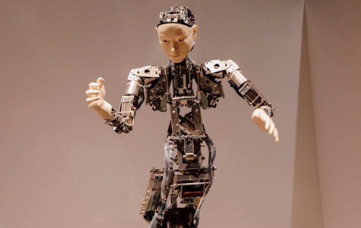 A close-up of one of the androids on display.