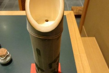 A piece of Arashiyama bamboo filled with sake!