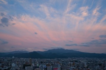 Sunset over Yamagata from the free observatory at the Washington Hotel